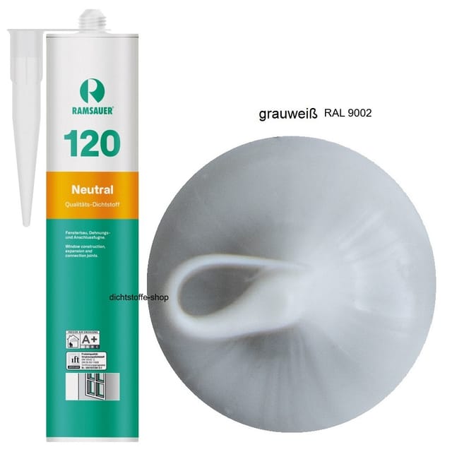 Ramsauer ® - Ramsauer 120 Neutral Fenster Silikon Fugen Dichtstoff 310ml Kartusche Grauweiß ral 9002