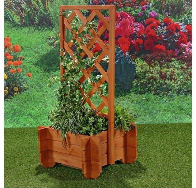 2x Rankgitter mit Pflanzkübel Holz Pergola Spalier Rosenbogen Torbogen Kübel - Melko