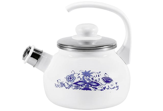 Flötenkessel Zwiebelmuster emailliert 18cm Ø21cm weiß blau