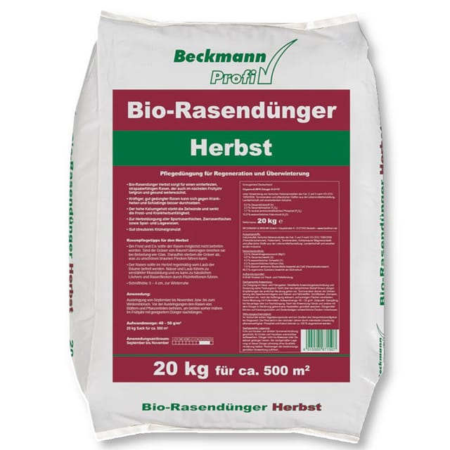 Beckmann - Bio Rasendünger Herbst organisch 20 kg Rasennaturdünger Biodünger