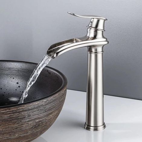 Badezimmerarmatur Mit Hohem Wasserfall, Matt Gebürsteter Retro-waschtischhahn, Messing-waschbeckenarmaturen, Antiker Einhebelmischer Für Badezimmer