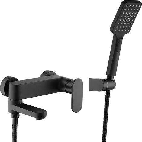 Badewannenarmatur Mit Handbrause, Wandmontierte Badewannenarmatur, Schwarzer Badezimmerhahn, Messing-auslauf Um 90° Schwenkbar (schwarz)