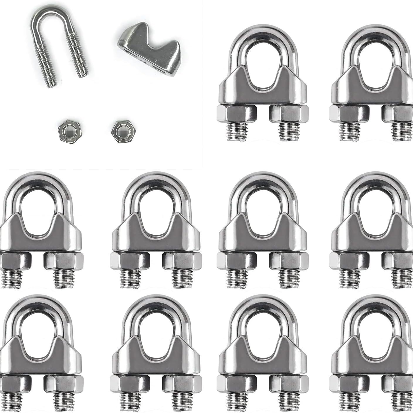 10er-packung Verzinkter Stahlkabelklemmen/kabelverbinder/u-förmige Klemmen Und Rostfreier Stahlseilbefestigungen