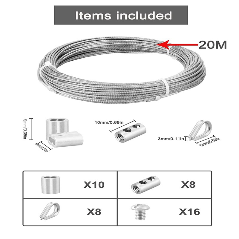 20 Meter Langes, Pvc-beschichtetes Edelstahlseil Mit Klemme, Wie Abgebildet Zubehör Für Pvc-beschichtete Stahlseile Im Haushalt Stahlseile Für Den Außenbereich.