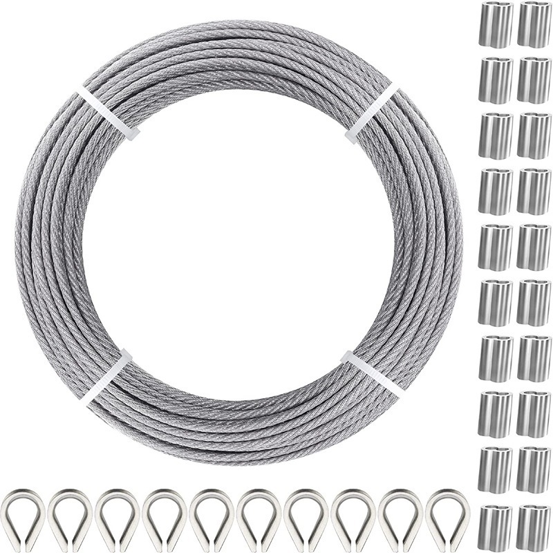 30 Meter Langes, 3 Mm Dickes, Kunststoffummanteltes Edelstahlseil Mit Klemme Für Den Heimgebrauch, Zubehör Für Kunststoffummantelte Stahlseile.