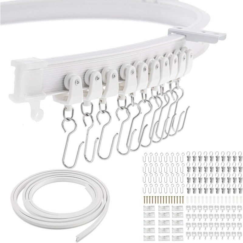 5 Meter Lange Gebogene Schiene, Stahl-klemmhaken-set, Pvc-schiene, Geräuscharme Gleitschiene, Flexible U-förmige Bogenführungsschiene