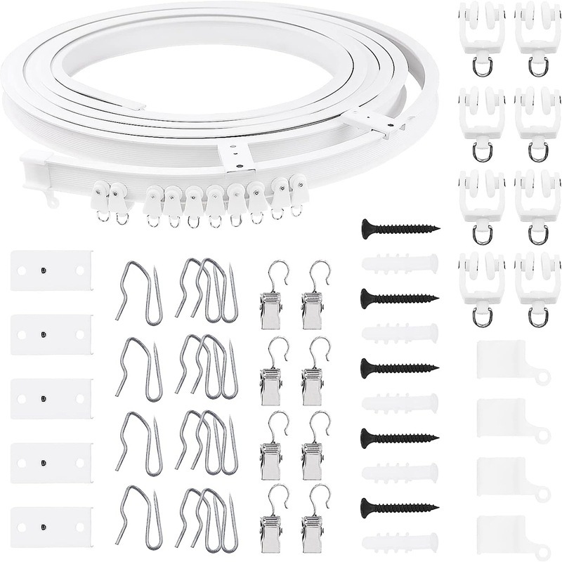5 Meter Lange Gebogene Schiene, Stahlclip-hakensatz, Pvc-schiene, Geräuschlose Gleitschiene, Flexible U-förmige Geräuschlose Bogenführungsschiene