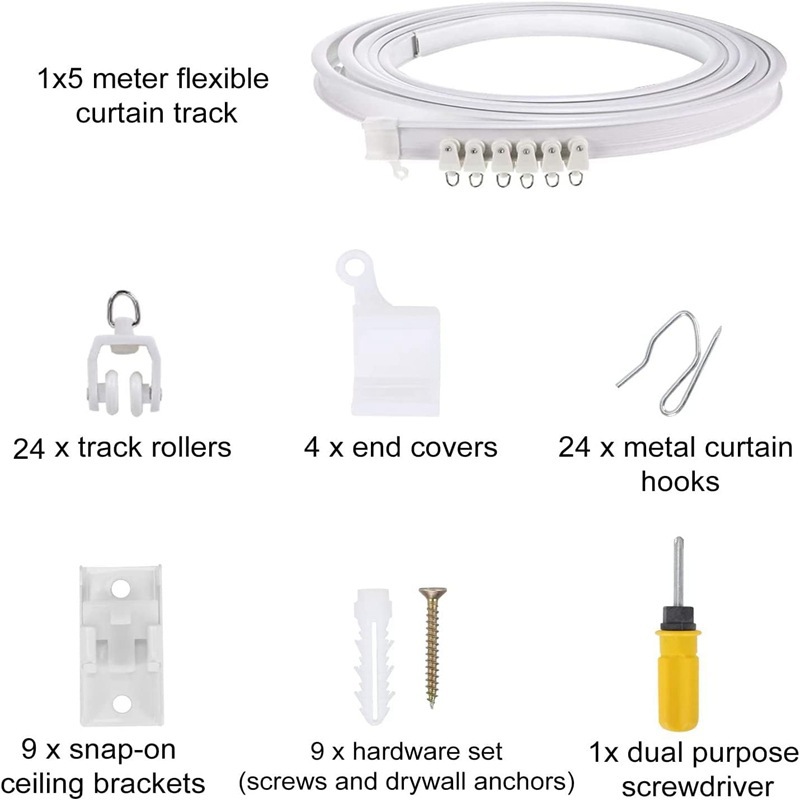5 Meter Lange Gebogene Schiene, Spitzer Hakensatz, Pvc-schiene, Geräuschlose Gleitschiene, Flexible U-förmige Geräuschlose Bogenführungsschiene