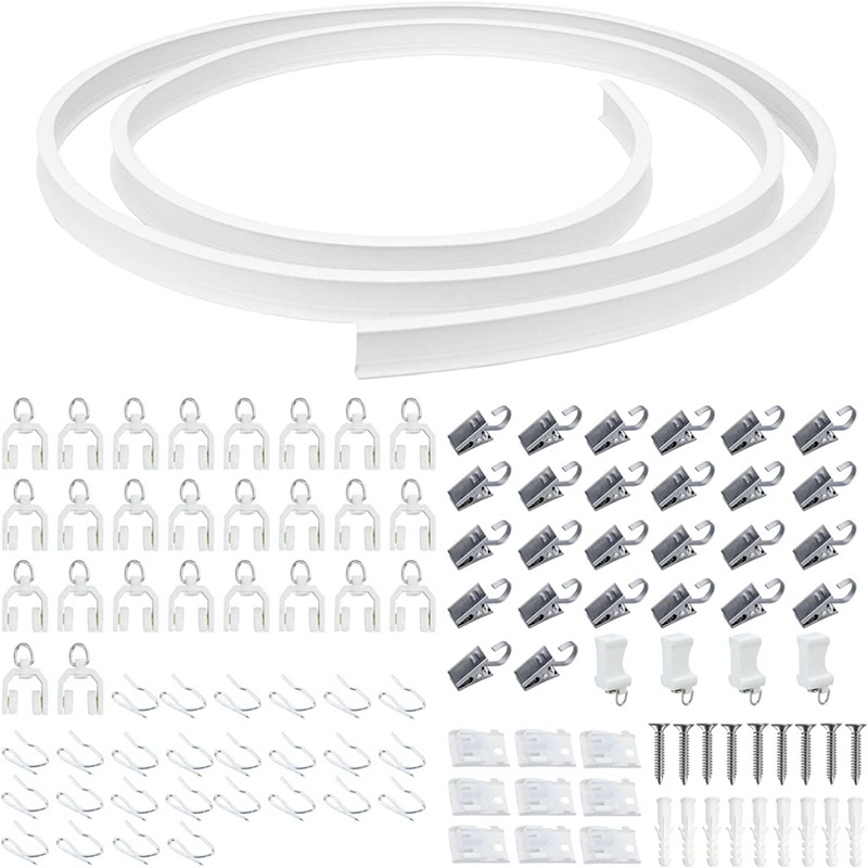 5 Meter Lange, Gebogene Pvc-stahl-gardinenschiene Mit Spitzen Haken Und Stahlclips, Inklusive Zubehör, U- Und L-förmigen Flexiblen Schienen