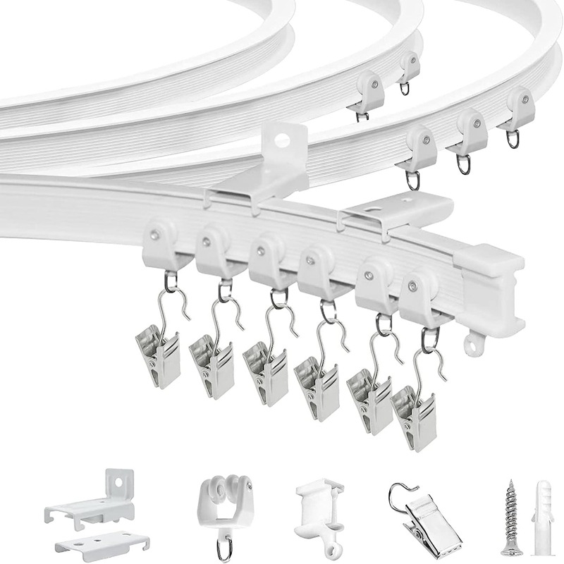 6 Meter Lange Gebogene Schiene, Stahlclip-gardinenschienen-set Inklusive Zubehör, U-förmige Und L-förmige Flexible Schiene.