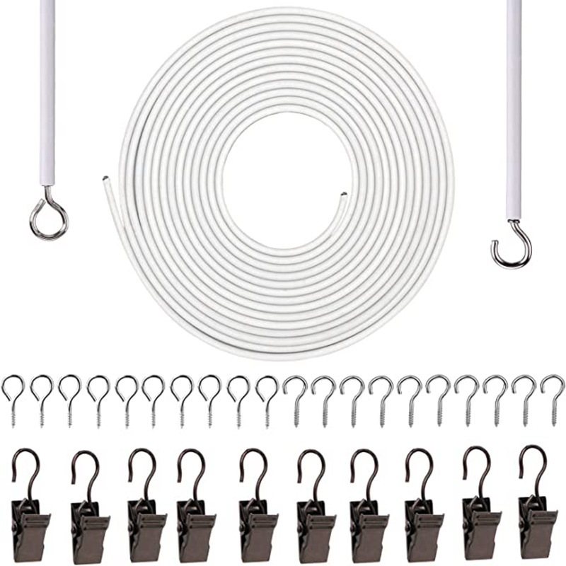 6 Meter Langes Federseil Mit 8 Ösen, 8 Stahlclips Und 10 Haken Gardinenzugschnur Mit Ösen, Fragezeichenhaken Und Weiterem Zubehör.