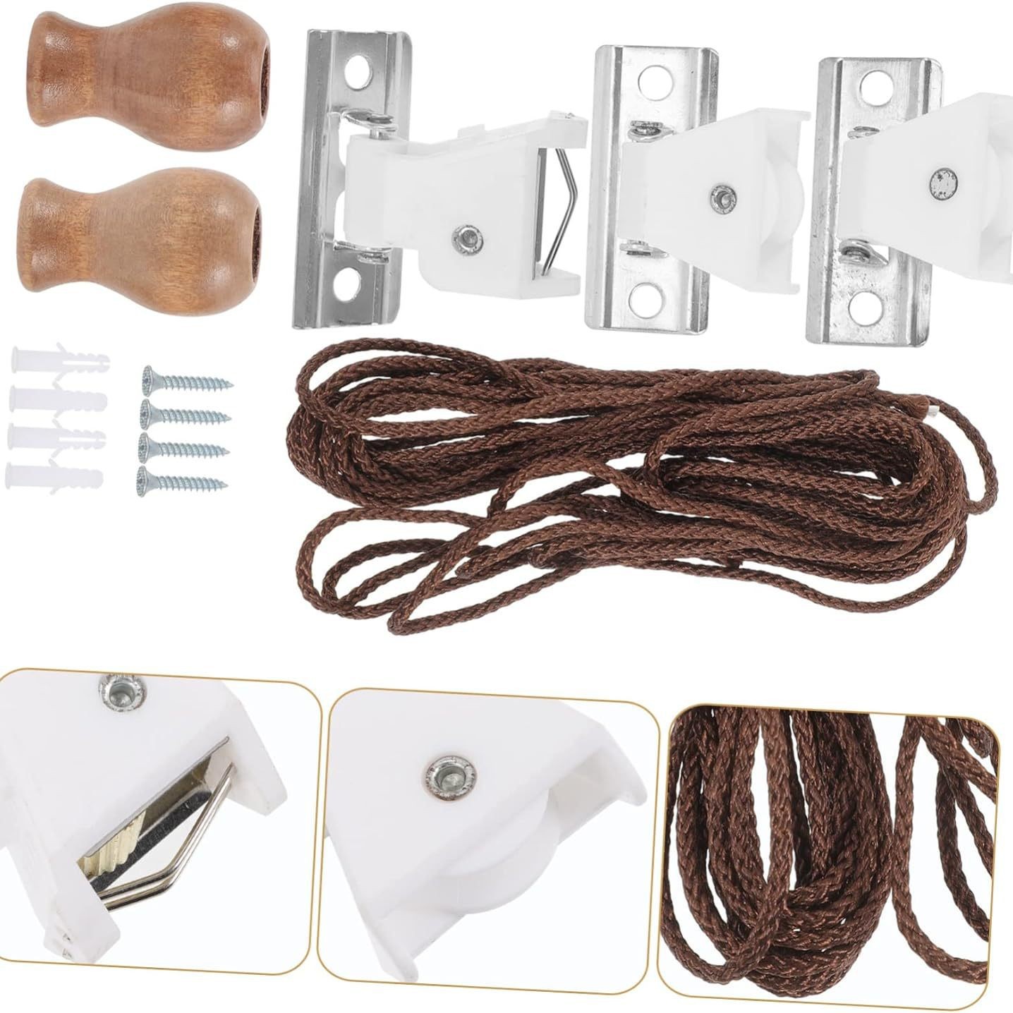 Bambus-rollenverschluss, 3-meter-zugseil-set, Raffrollos, Jalousien, Hebe- Und Befestigungsrollen-verschluss, Ersatz- Und Reparaturteile
