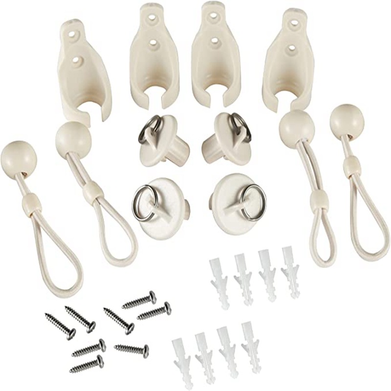 Beige Winddichte Kugel, 1 Sockel, 1 Endkappe, 1 Gewindestopfen, 2 Befestigungsschnallen Für Gardinen, Winddichte Seilschnallen Für Außenrollos, Elastisches Gummiband