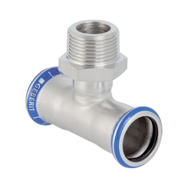 Mapress Edelstahl T-Stück mit Außengewinde Außendurchmesser 28mm - Geberit