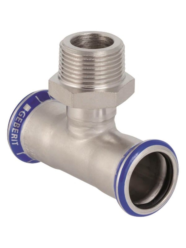 Mapress Edelstahl T-Stück mit Außengewinde Außendurchmesser 22mm - Geberit