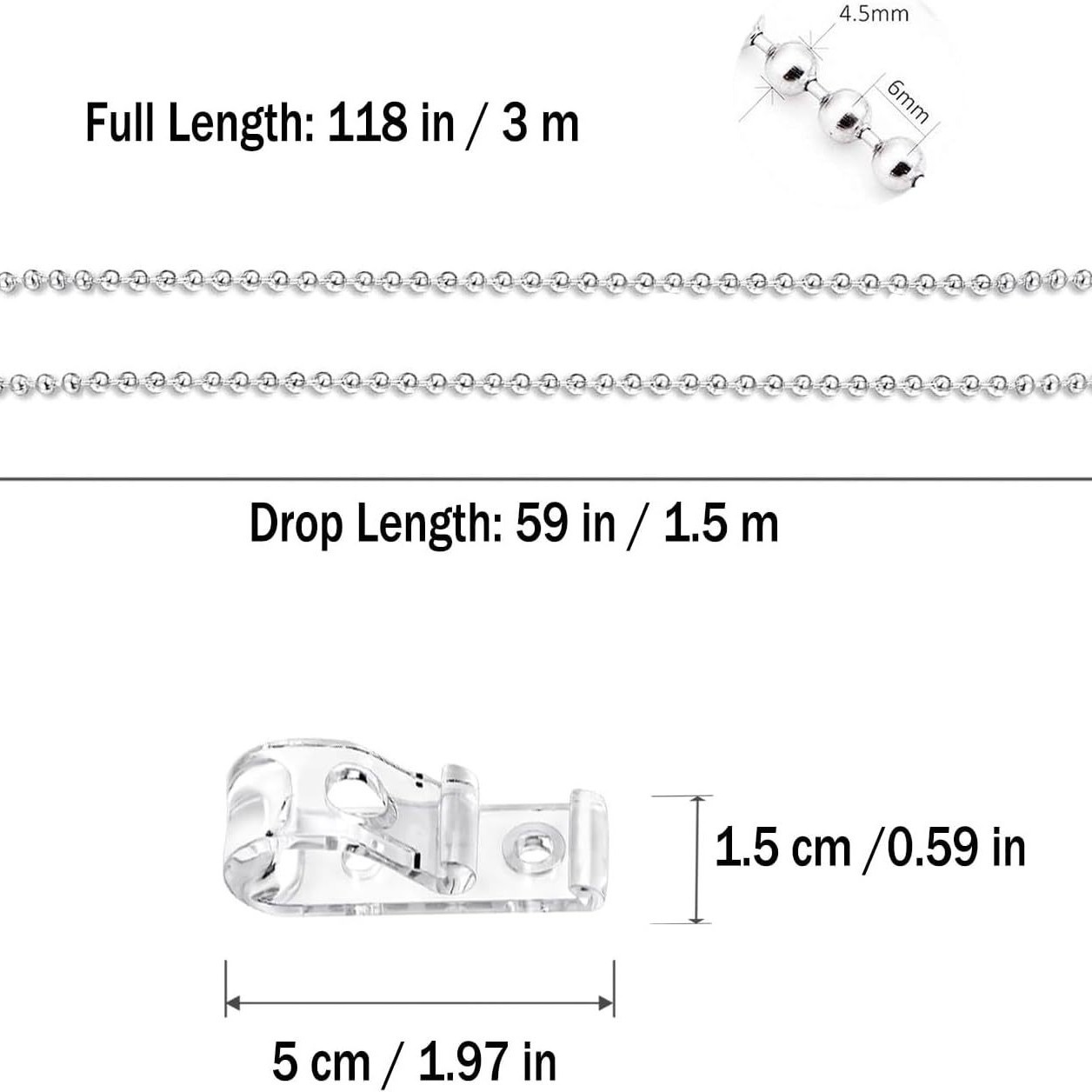 Geräuschlose Und Leichtgängige Lamellenjalousiekette, 3 Meter Langes Edelstahl-verlängerungsset Inklusive P-typ-clipverbinder Und Komplettem Zubehör.