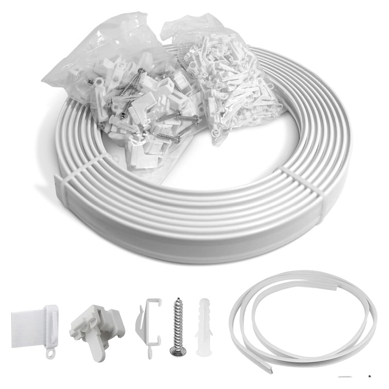 Geräuschlose, Extra Lange Gebogene Schiene, 6 Meter, Pvc-integrierte, Frei Biegbare, Rostfreie Schiene, Inklusive 24 Halterungen, 12 Yards, Sofort Einsatzbereit.