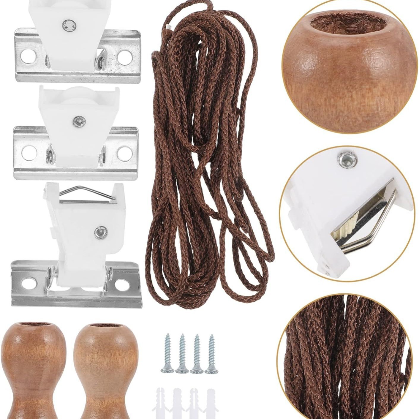 Raffrollo-set (einzelhandel) Mit 3 Meter Hanfseil + Komplettem Zubehörset Und Heimwerker-werkzeugset Für Vorhänge