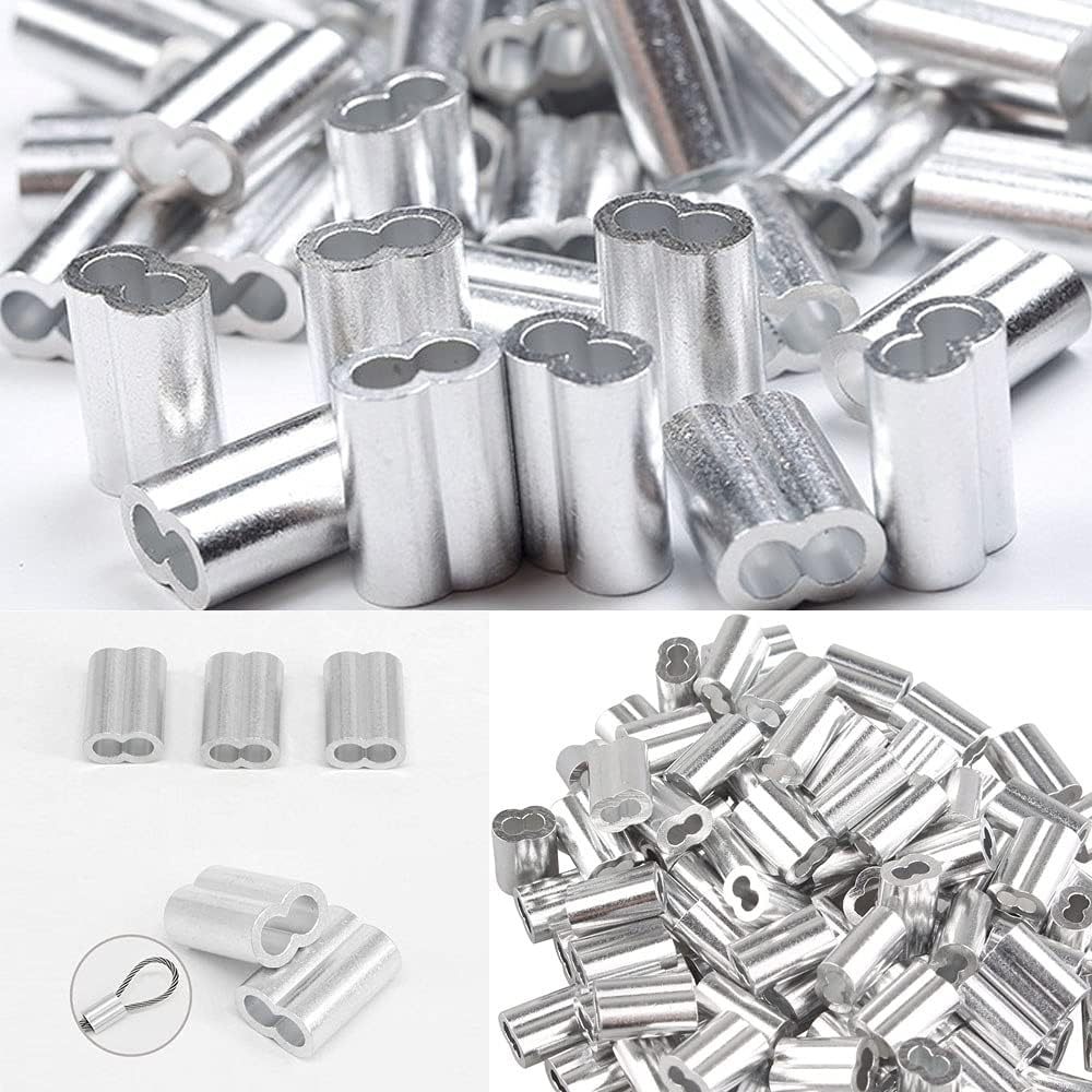 Stahlseilschlingen Mit Aluminiumhülsen, 200 X 2 Mm Doppelendkappen, Stahlseil-quetschklemmen Zum Verbinden Und Befestigen.