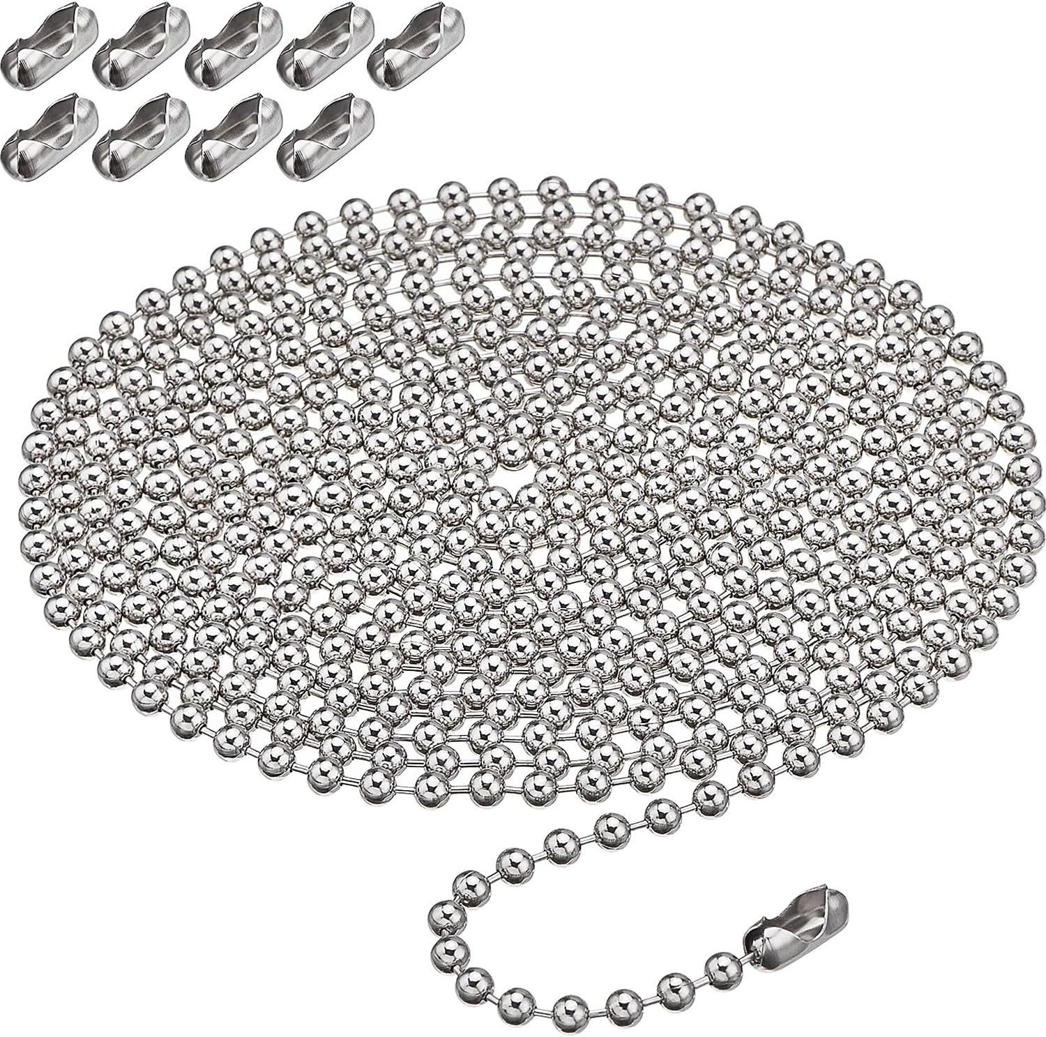 Verlängerungsset Für Rollos Mit Kugelkette, 10 Fuß Kette + 10 Verbindungsstücke, Silber 4,5 Mm.