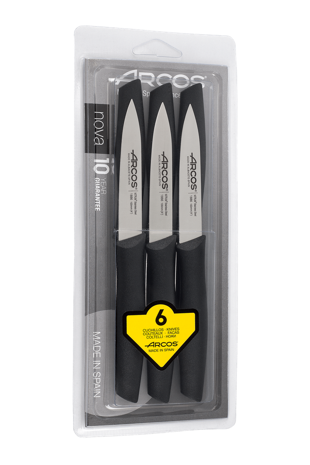 Messerset Mondadores Arcos Nova 189100 Edelstahl Nitrum und mango schwarz Polypropylen 6 Stück in Blisterverpackung