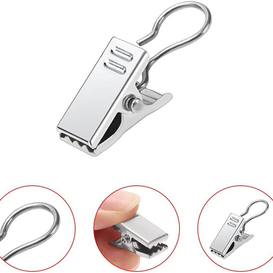 50 Silberne Stahl-gardinenclips Mit Haken, Gardinenringe, Duschvorhangclips, Fotowandclips