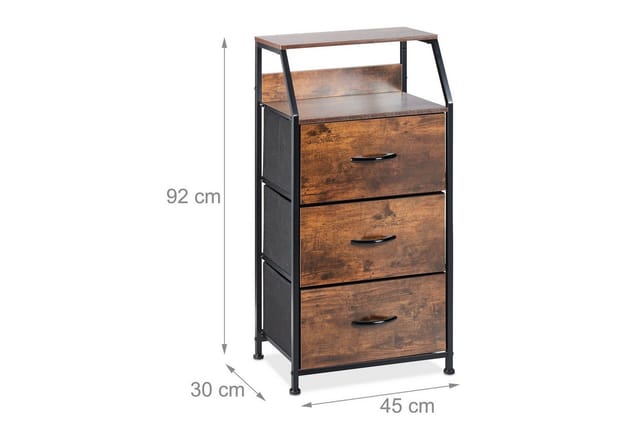 Standregal, 3 Schubladen, 2 Ablagen, Bücher & Deko, Regalkommode Industrial, HxBxT: 92x45x30 cm, braun/schwarz - Relaxdays