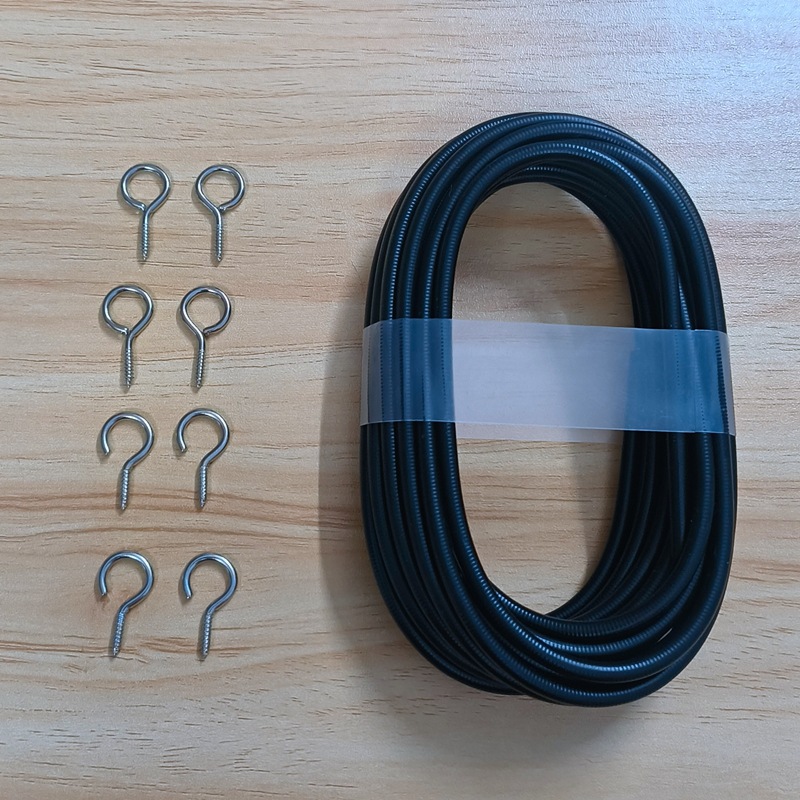 3 Meter Schwarzes Federseil, 6 Ösen, 6 Fragezeichenhaken, Set.