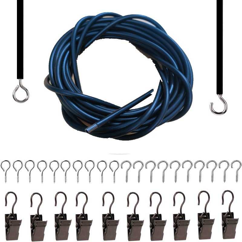 6 Meter Langes Schwarzes Federseil Mit 10 Ösen, 10 Fragezeichen Und 10 Schwarzen Stahlclips (set).