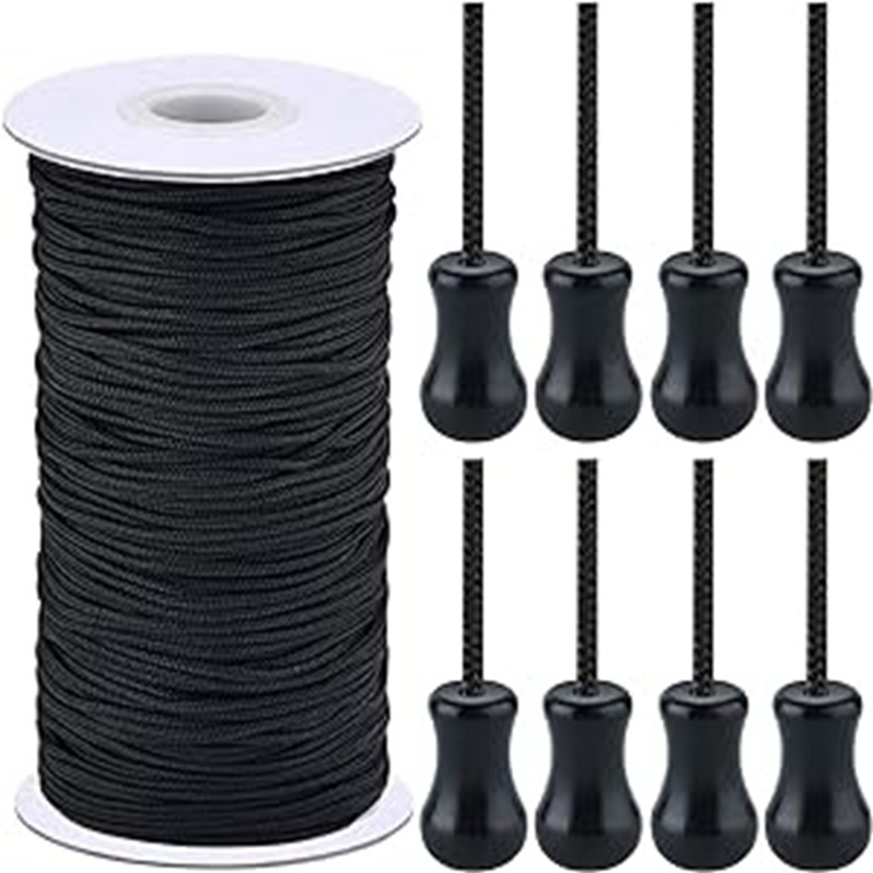 Einzelhandelspreis: 100 M Schwarze Zugschnur, 8-teiliges Set Schwarzer Holzuhren, Anhänger Für Zugschnüre Von Jalousien.