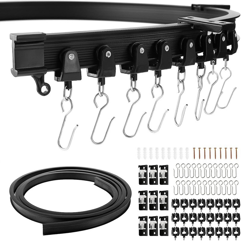 Schwarze, 3 Meter Lange Gebogene Schiene, Pvc-schienenset, Geräuschlose Gleitschiene, Flexible U-förmige Bogenschiene
