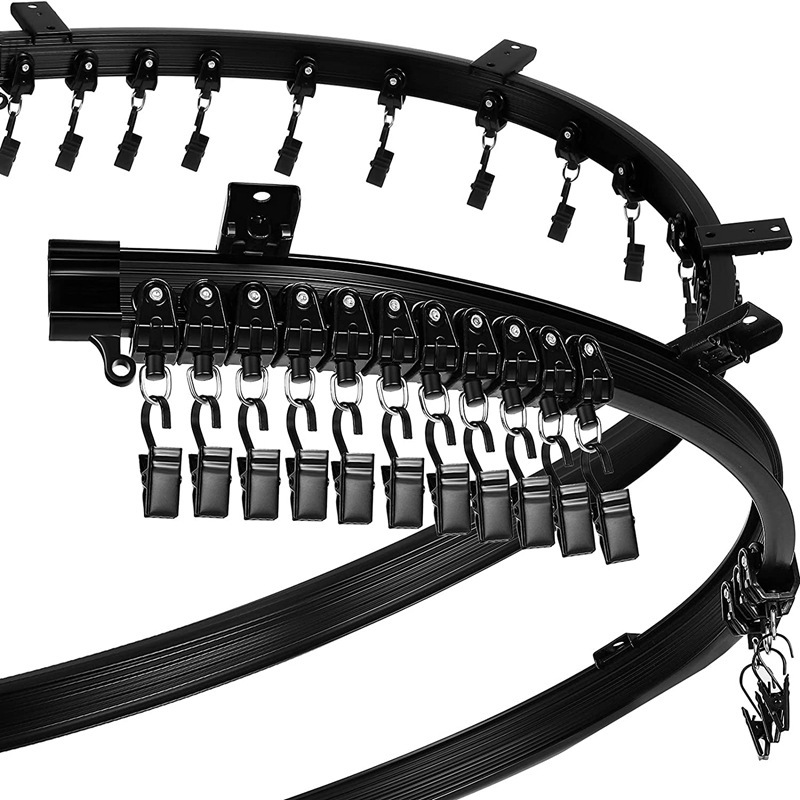 Schwarze, 5 Meter Lange Gebogene Schiene. Mit Stahlklemmen Befestigte Pvc-schiene, Geräuschlose Gleitschiene, Flexible U-förmige Kunststoff-stahl-führungsschiene, Bogenschiene.