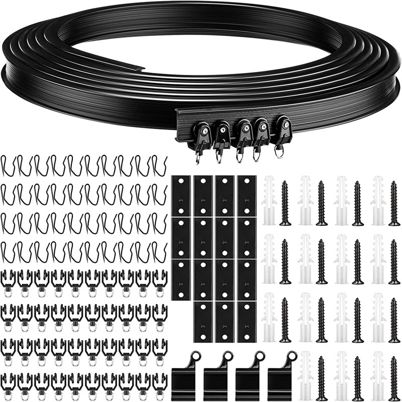Schwarzes 5-meter-kurvenschienenset, Pvc-schiene, Geräuschlose Gleitschiene, Flexible U-förmige Kunststoff-stahl-führungsschiene, Bogenschiene.