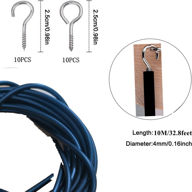 Schwarzes Federseil, 10 Meter, 10 Ösen, 10 Fragezeichenhaken, 10 Haken, 6-teiliges Set Ab Lager Verfügbar.