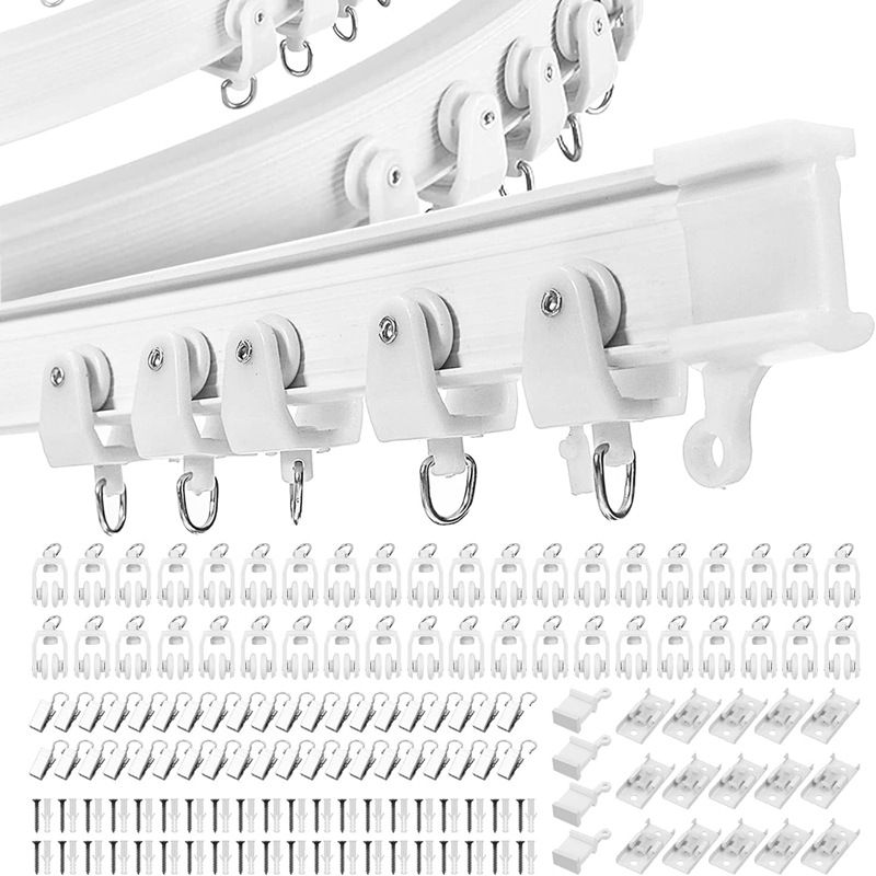 5 Meter Lange, Gebogene Pvc-stahl-gardinenschiene Mit Stahlclips Und Zubehör. U- Und L-förmige Flexible Schienen.