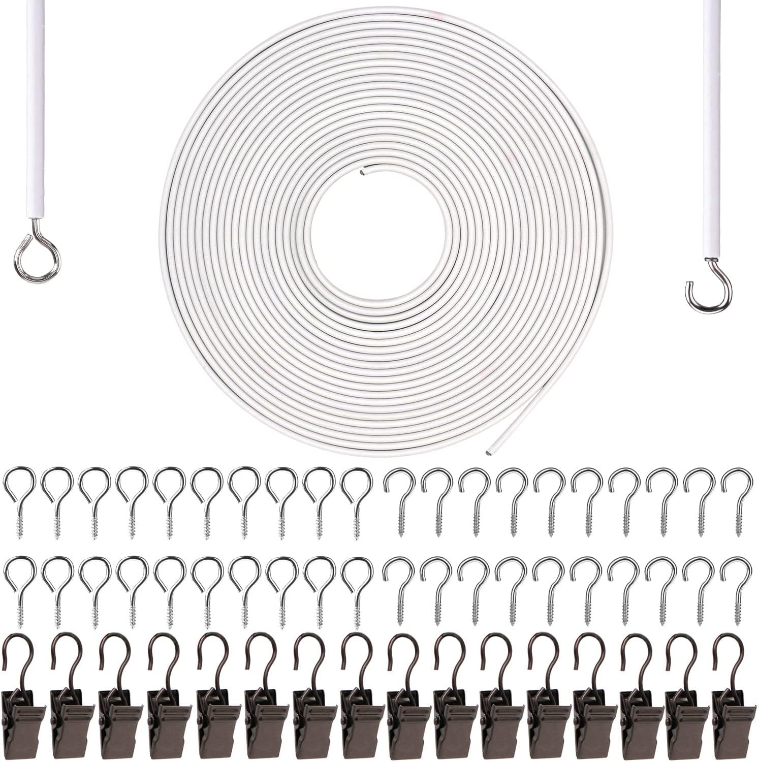 10 Meter Langes, Hochbelastbares Aufhängesystem Mit Weißem Seil, 20 Haken Und 16 Stahlclips, Geeignet Für Die Installation In Ausstellungsräumen, An Akzentwänden Und In Galerien.