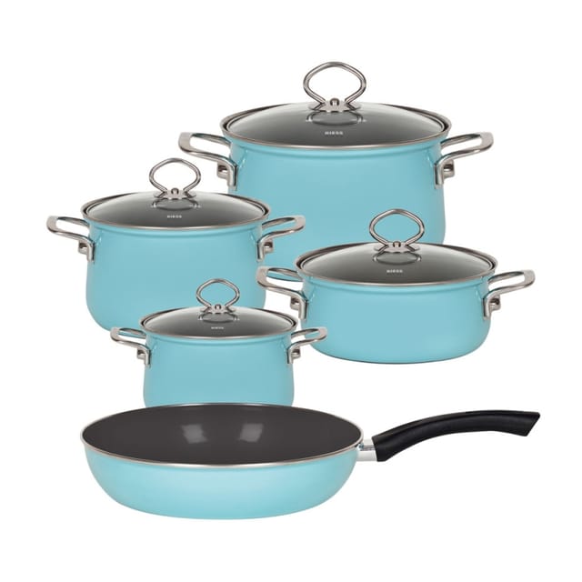 Riess Topfset 5 teilig kristallblau Emaille