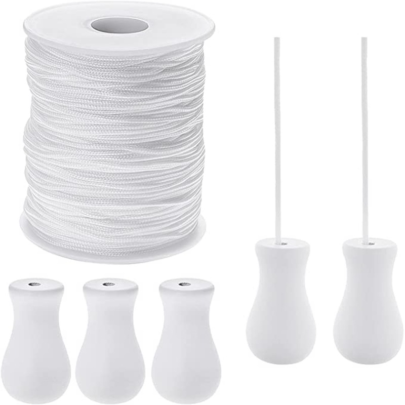 Einzelhandelspreis: 1,5 Mm Weiße Zugschnur, 100 Meter, Set Mit 5 Holzanhängern, Zubehör Für Zugschnuranhänger Für Jalousien.