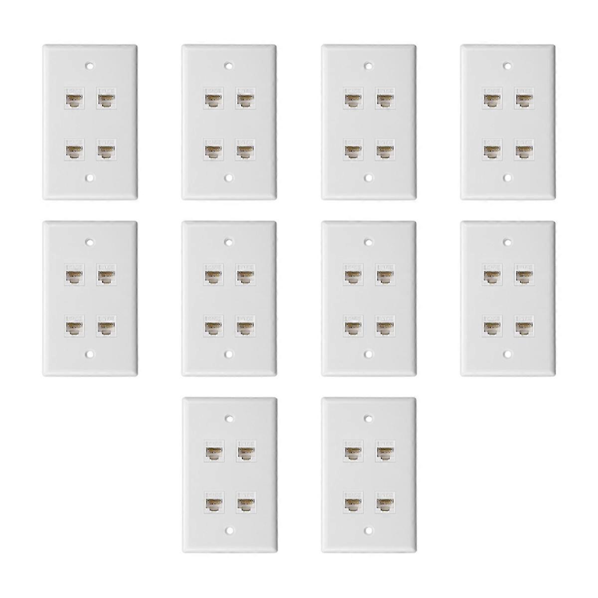 Packung Mit 10 Cat-6-ethernet-wanddosen Mit 4 Buchsen-zu-buchsen-anschlüssen, Kompatibel Mit Cat6/5/5e. Abnehmbare Frontplatte Für Einfache Installation.