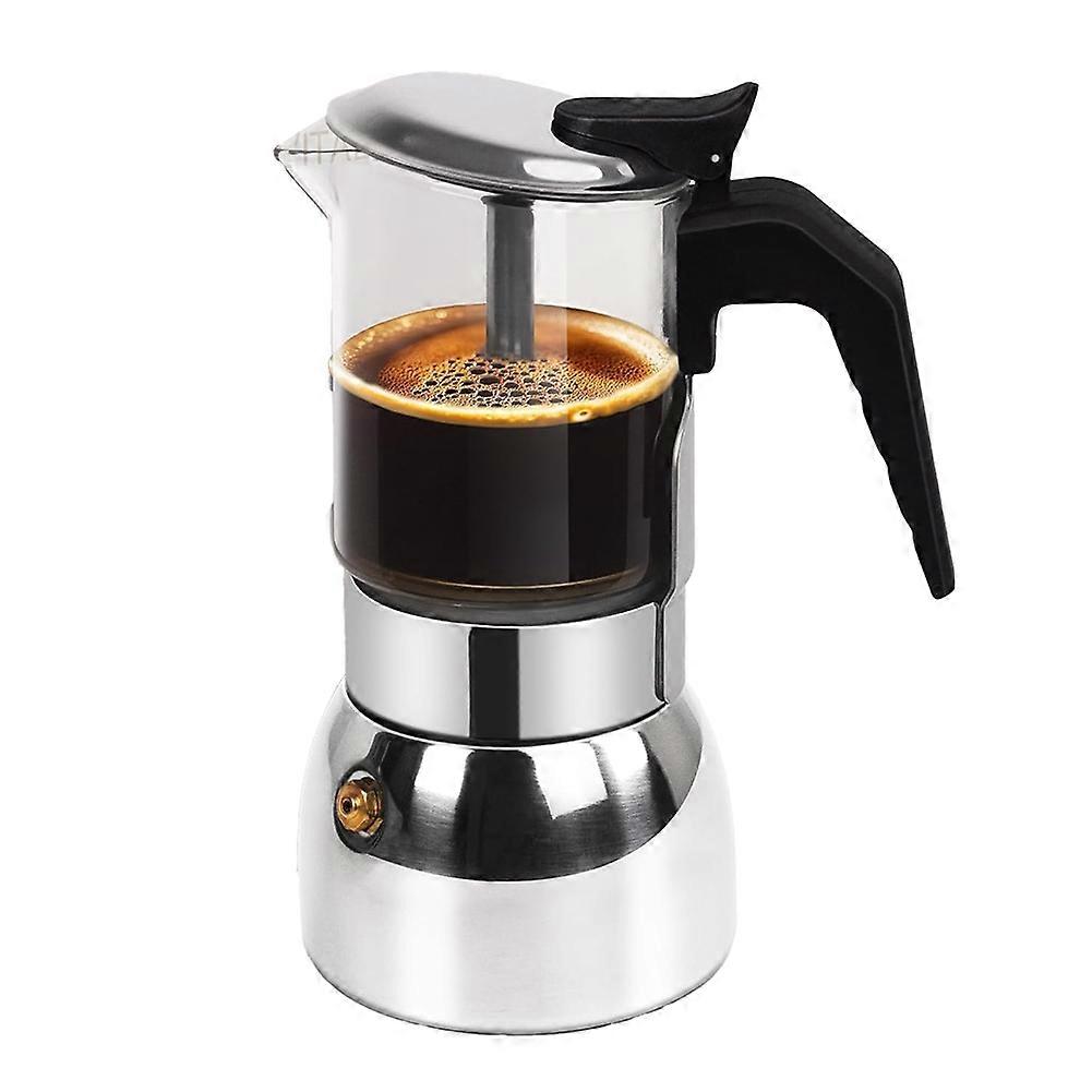 Italienische Moka-kaffeemaschine, 4 Tassen, Klarglas, Dickwandiger Edelstahl 304, 200 Ml (6,8 Oz), Für Den Herd.