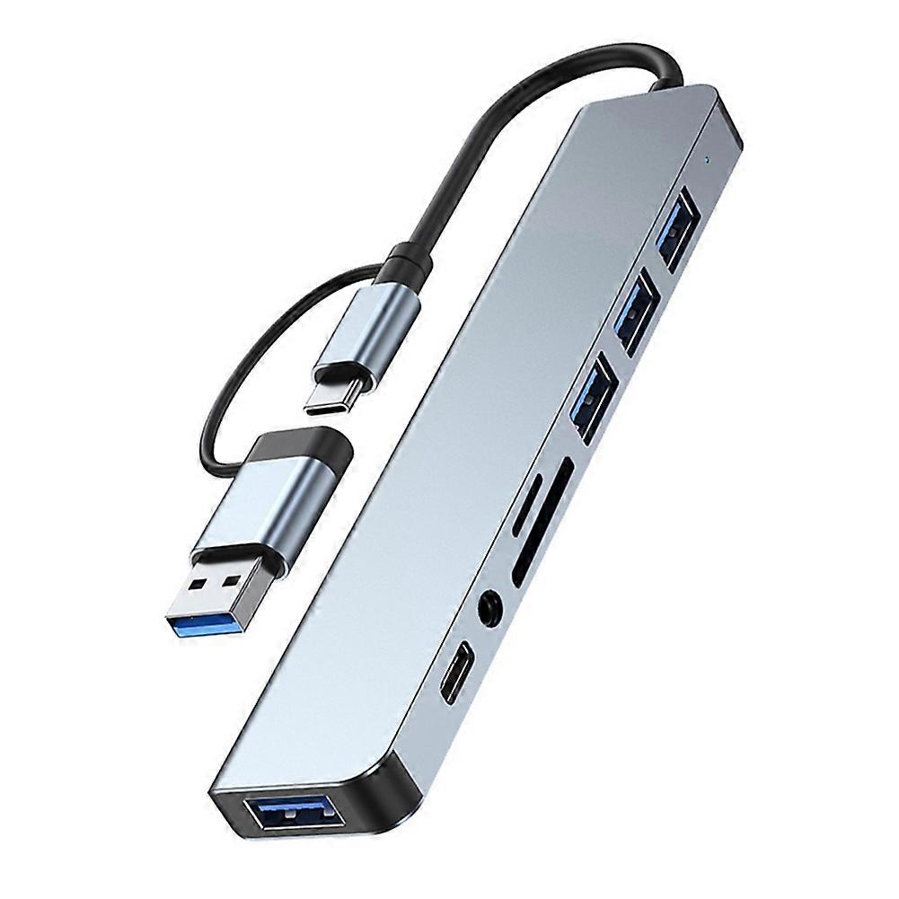 8-in-2 Usb + Typ-c Hub-dockingstation Mit 3,5-mm-audioanschlussadapter, Sd-kartenleser Und Festplattenkonverter Für Laptop Und Tablet.