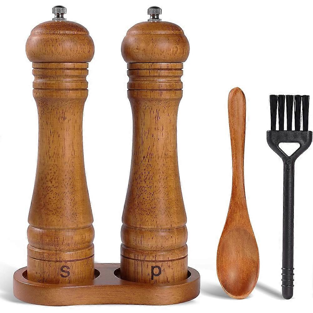 Salz- Und Pfeffermühlen-set Aus Holz Mit Ständer – 20 Cm Große Salz- Und Pfeffermühle Aus Eichenholz Mit Verstellbarem Keramikeinsatz
