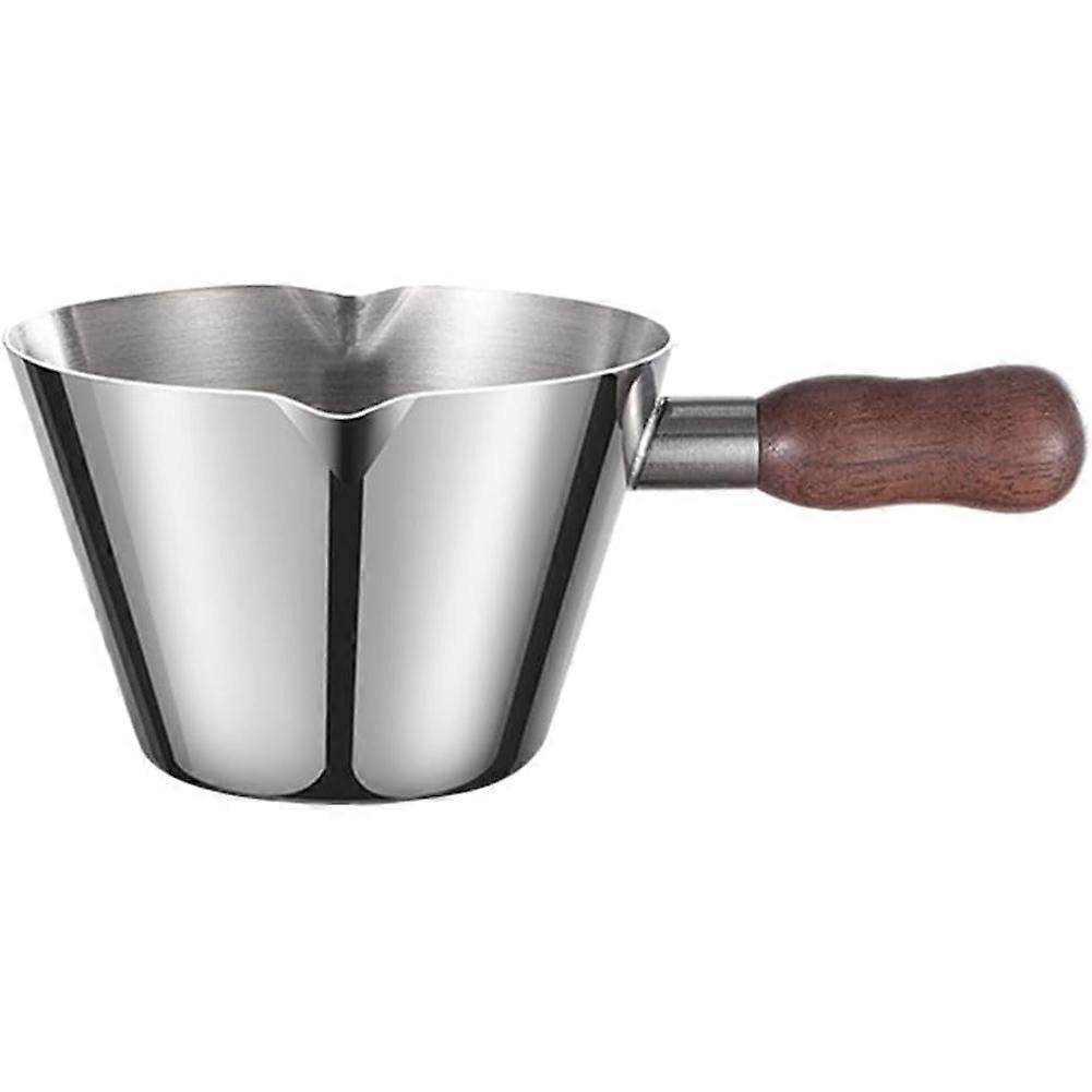 Espressomessbecher Aus Edelstahl 304 Mit Holzgriff Und Doppelausguss, 100 Ml Fassungsvermögen