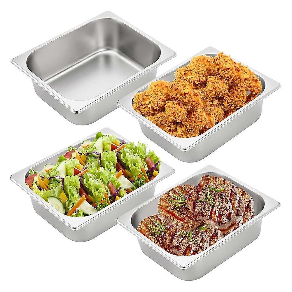 Set Aus 4 Tiefen Bain-marie-tabletts Aus Edelstahl, Zum Panieren, Für Partys, Buffets Und Catering.