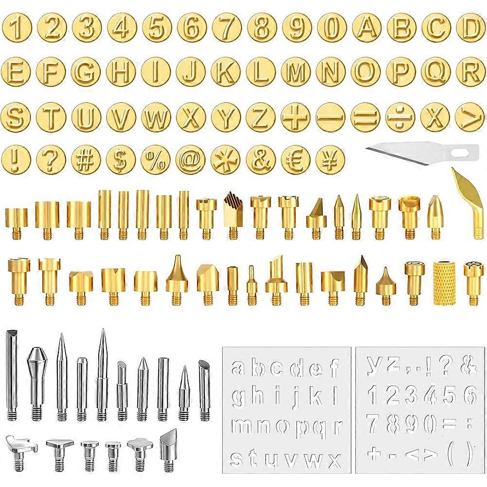 Set Mit 105 Pyrographiespitzen, Darunter Buchstaben, Zahlen, Symbole Und Vorlagen Für Diy-pyrographie Und Prägung.