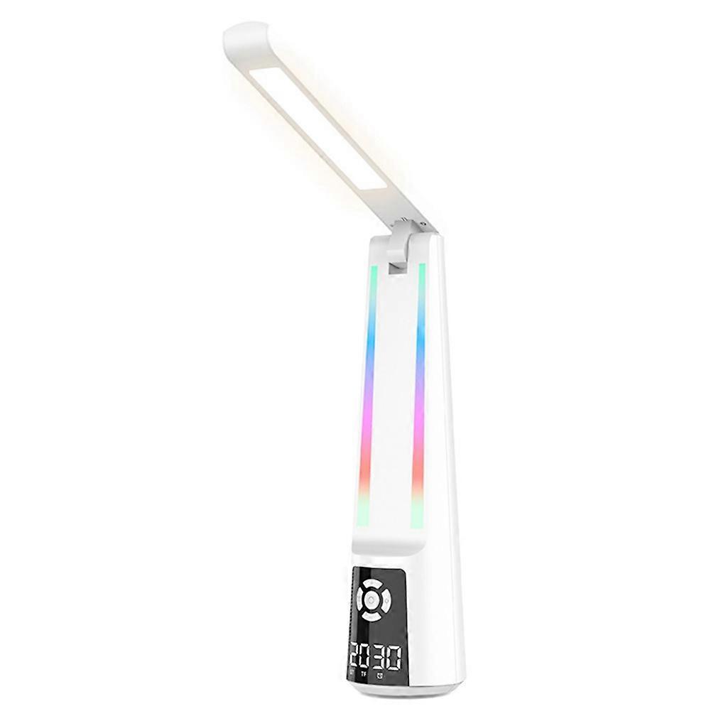 Led-schreibtischlampe Mit Augenschutz, Faltbare Und Wiederaufladbare Multifunktions-schreibtischlampe, Wecker, Farbenfroher Bluetooth-lautsprecher