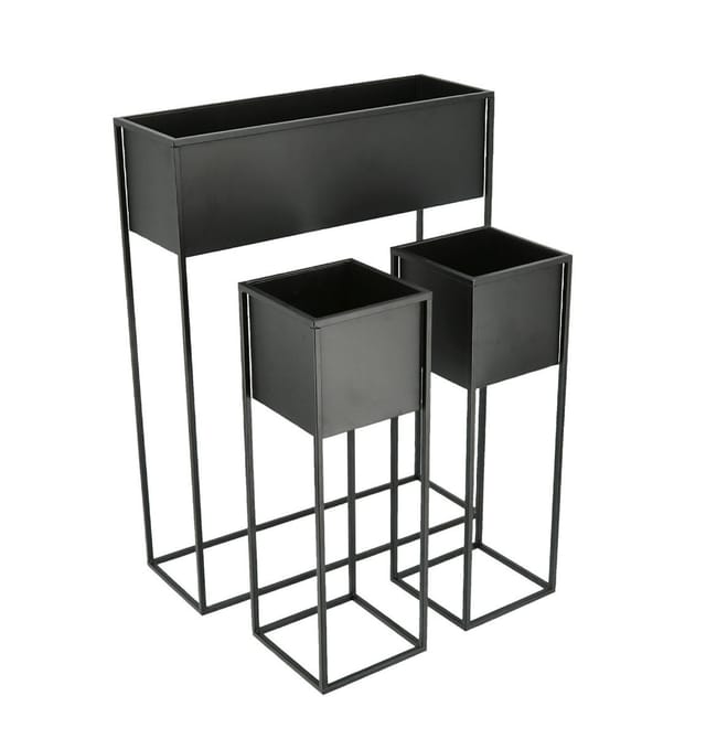 Spetebo - Schwarze Metall Blumenständer - 3er Set - Metall Pflanzkasten Blumenkasten Pflanzenständer Kräuterbeet Hochbeet