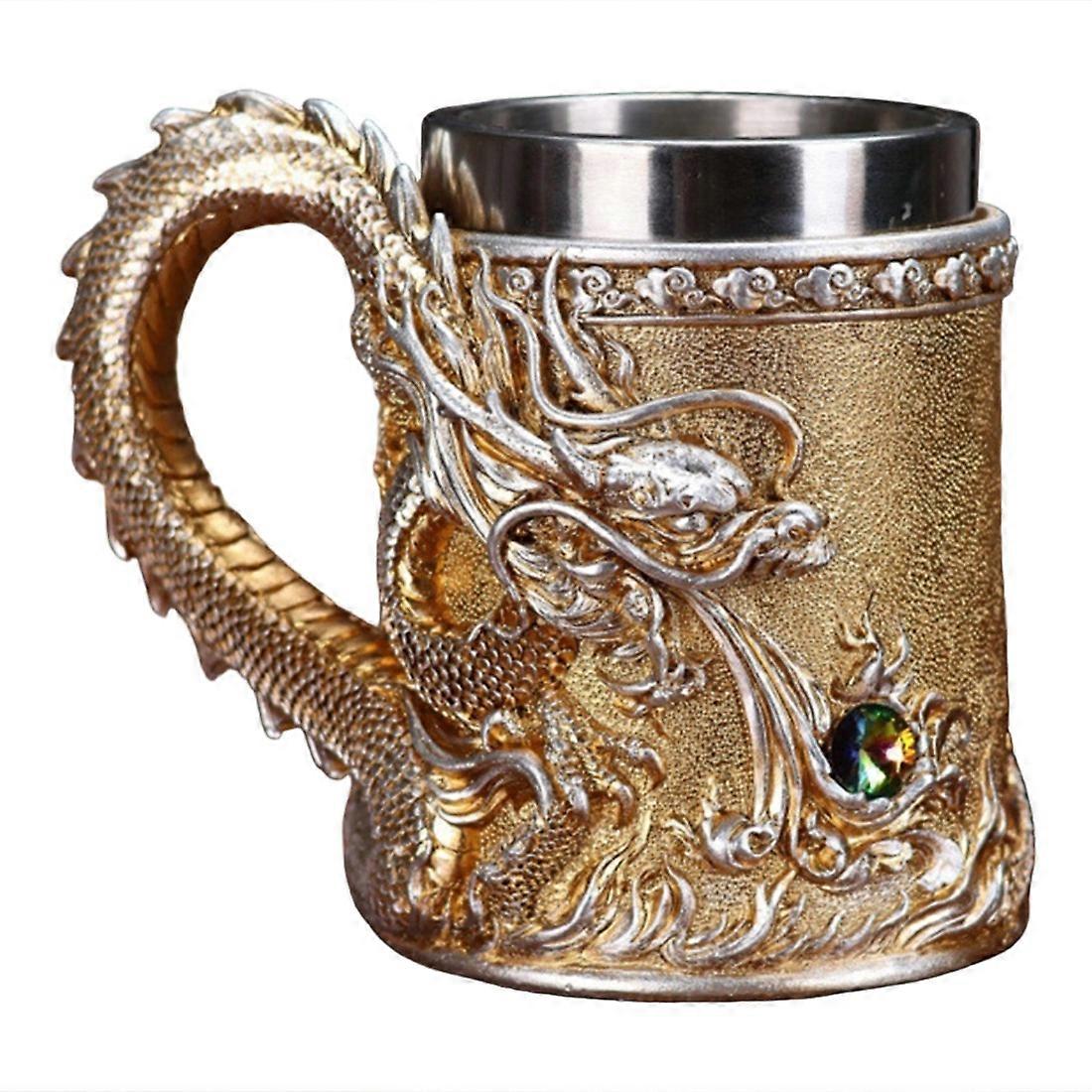 Mittelalterlicher Bier-/kaffee-/becher Aus Goldkupferfarbenem Harz Mit Drachenmotiv, 500 Ml, Kupferfarben, Für Partys Und Bars.