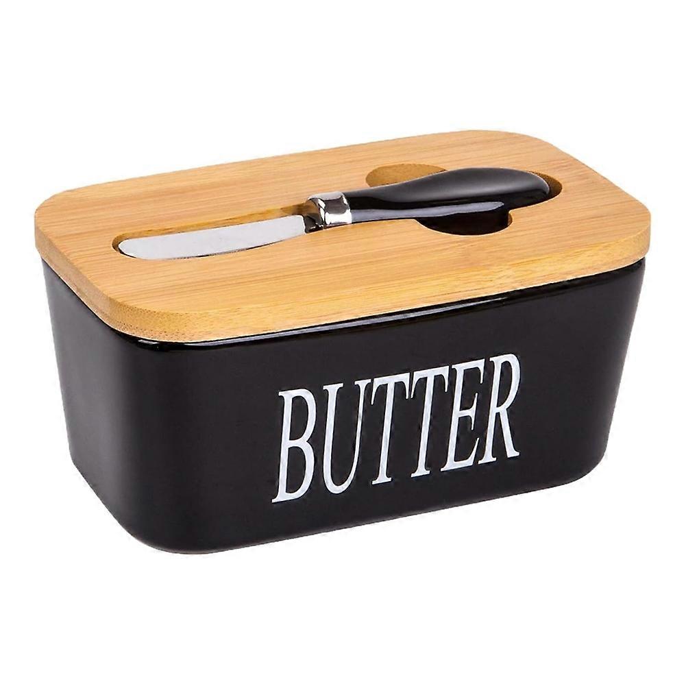 Große Schwarze Butterdose Aus Keramik Mit Deckel, Ideal Für Die Arbeitsplatte.