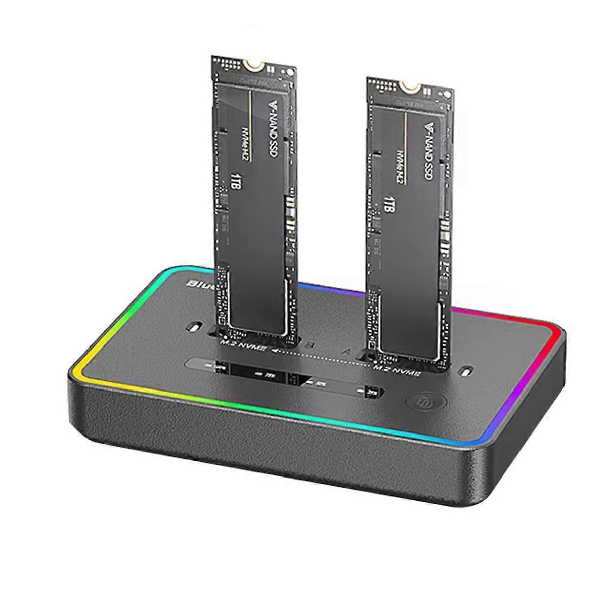 Dual-bay M.2 Nvme Rgb Ssd-dockingstation Mit Usb-c Typ-c, Offline-kloner/duplikator, Nvme Pcie-gehäuse Und Eu-stecker